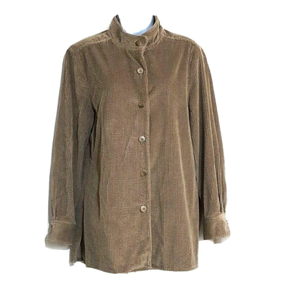 Chadwicks Shirt Women's M Shacket Button-front Corduroy Long sleeve Light Brown
